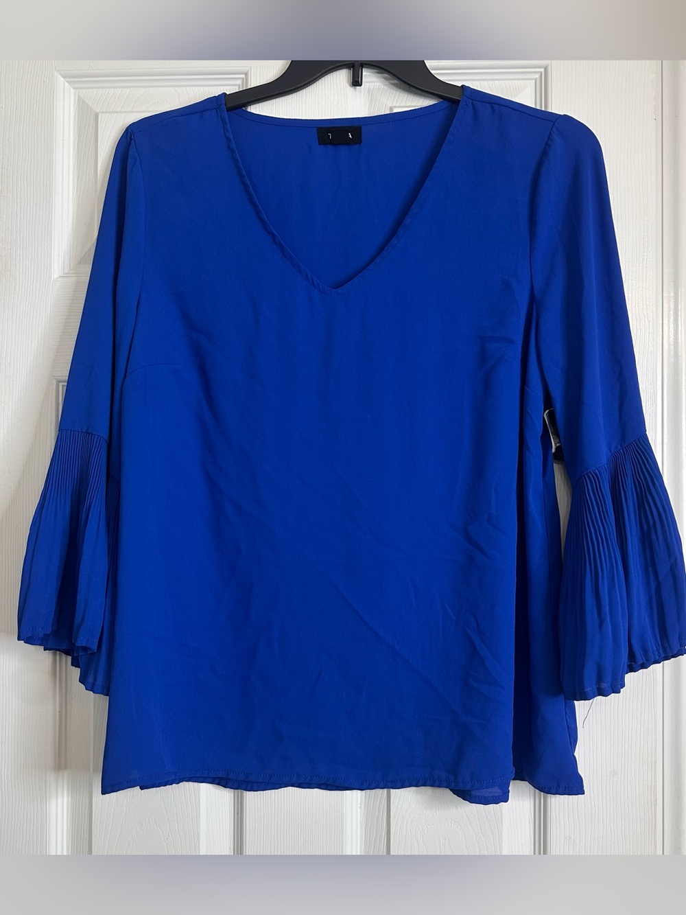 Tacera Cobalt Blue Pleated Bell Sleeve Blouse NWT, Women's Size Large - Picture 9 of 11